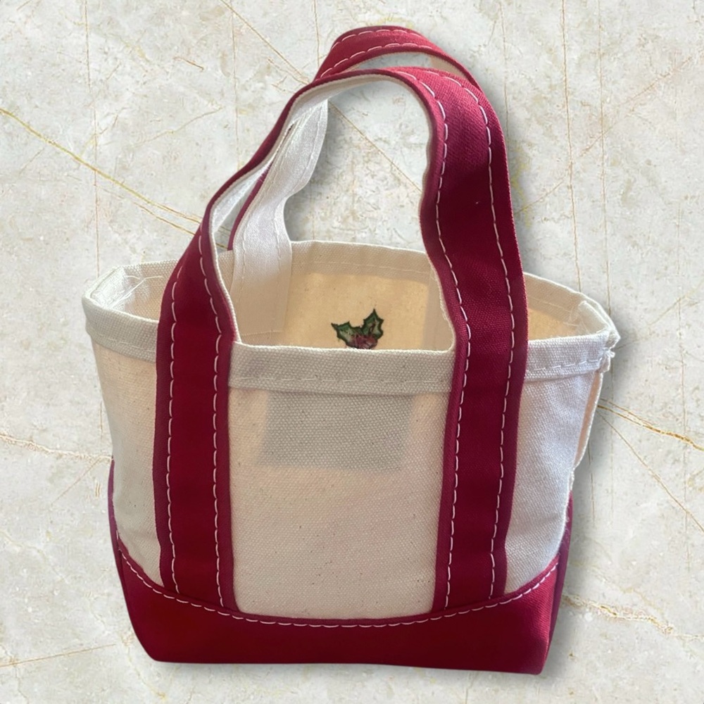 L.L. Bean Boat and Tote Mini canvas bag embroidered holly on front - Picture 2 of 7